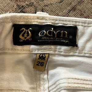 Odyn white denim jeans Boot Cut Frayed Hem 26